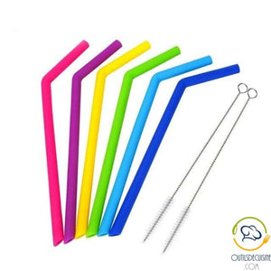 Lot Of 6 Reusable Straws Silicone + 2 Brushes