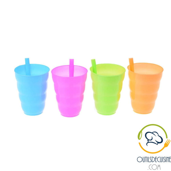 4 Reusable Plastic Tumbler Set With Integrated Straw For Children