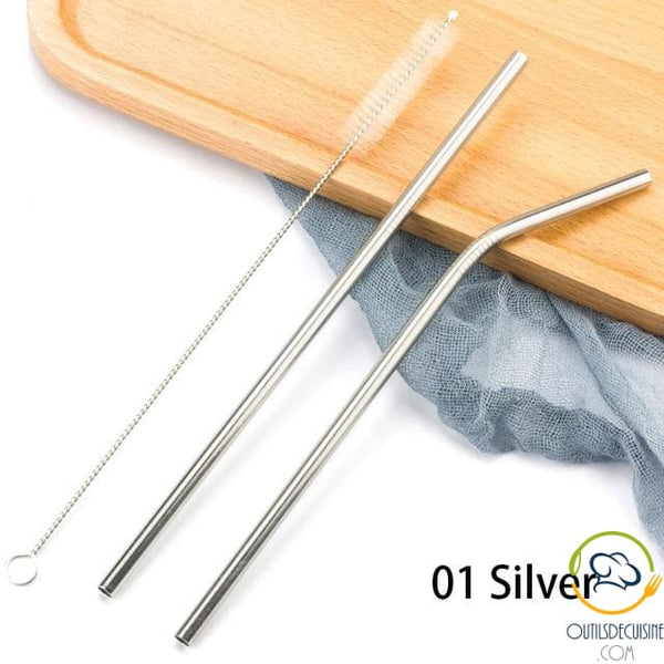 Reusable Colored Straws In Stainless Steel 01 Silver