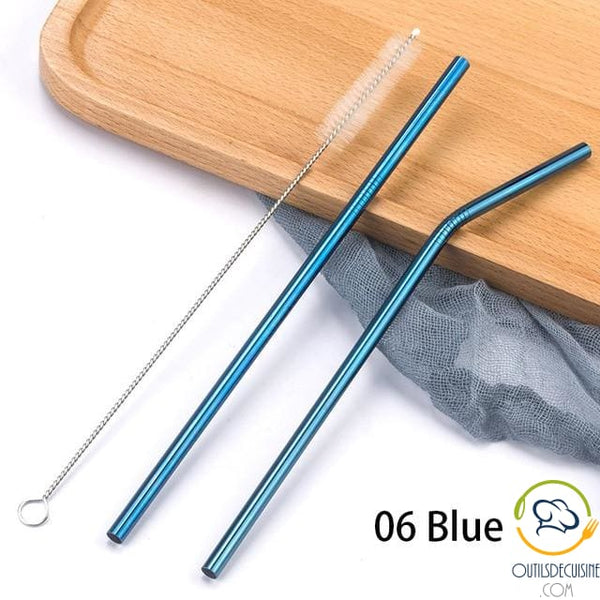 Reusable Colored Straws In Stainless 06 Blue