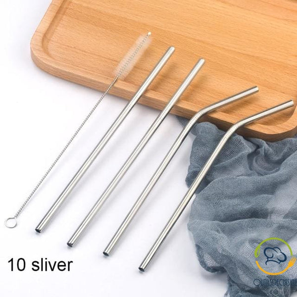 Reusable Colored Straws In Stainless Steel 10 Silver