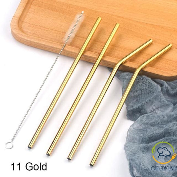 Reusable Colored Straws In Stainless 11 Gold