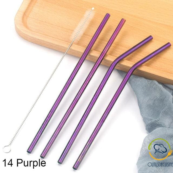 Reusable Colored Straws In Stainless 14 Purple