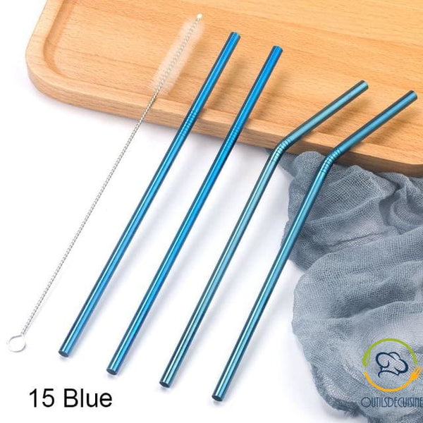Reusable Colored Straws In Stainless 15 Blue