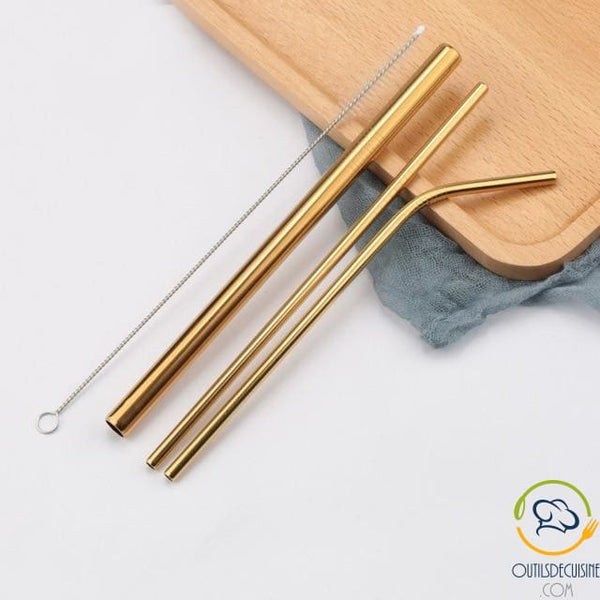 Reusable Colored Straws In Stainless 18 Gold