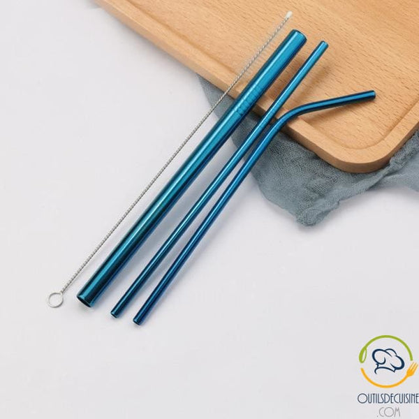 Reusable Colored Straws In Stainless 21 Blue