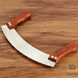 Mezzaluna Chopping Knife In Steel + Wood Handle