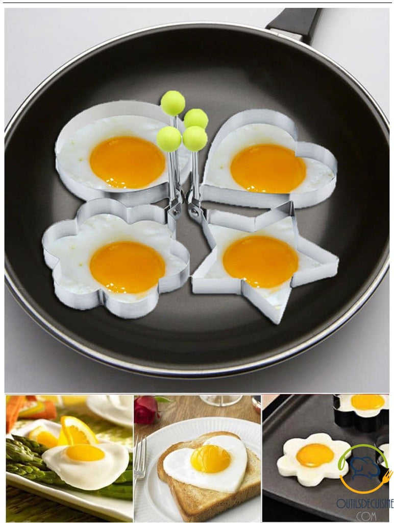 Anneaux d'œufs au plat pour plaque chauffante, 4 paquet de moules à œufs en  acier inoxydable de 3 « avec poignée en silicone (brosse à huile incluse),  anneau de cuiseur à œufs
