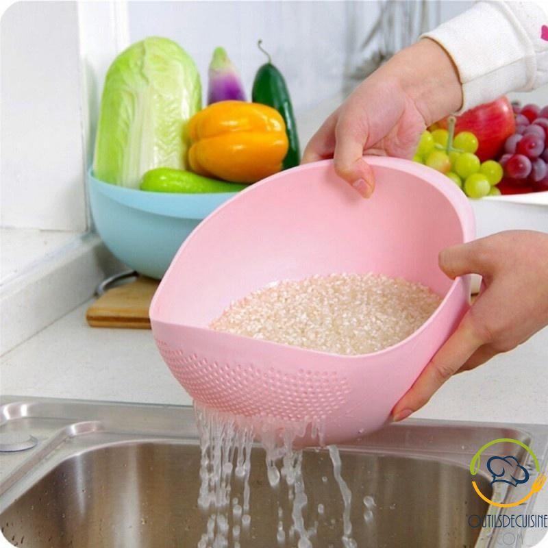 Bol de lavage de riz en acier inoxydable, passoire polyvalente 3-en-1 et  passoire de cuisine avec égouttoirs latéraux pour riz, légumes et fruits